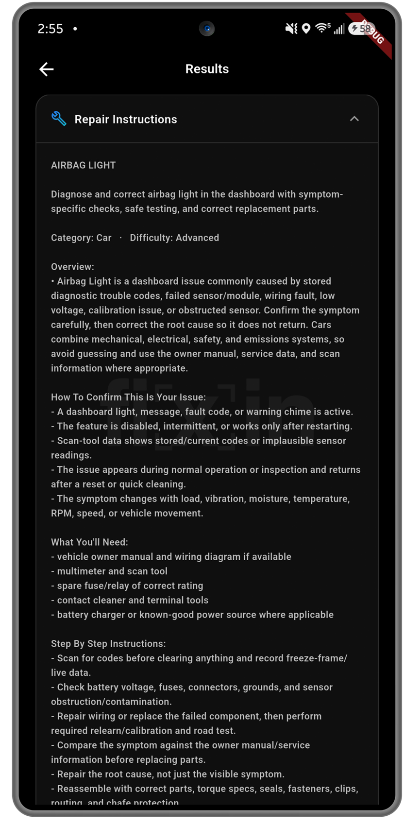 fixin for Android repair instructions with an overview, confirmation checks, and what you'll need