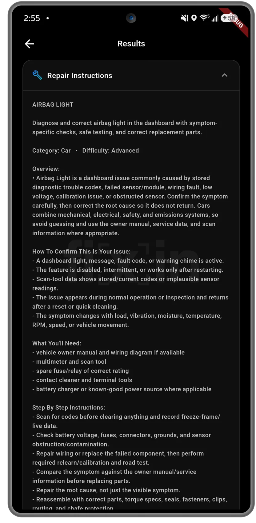 fixin for Android repair instructions with an overview, confirmation checks, and what you'll need
