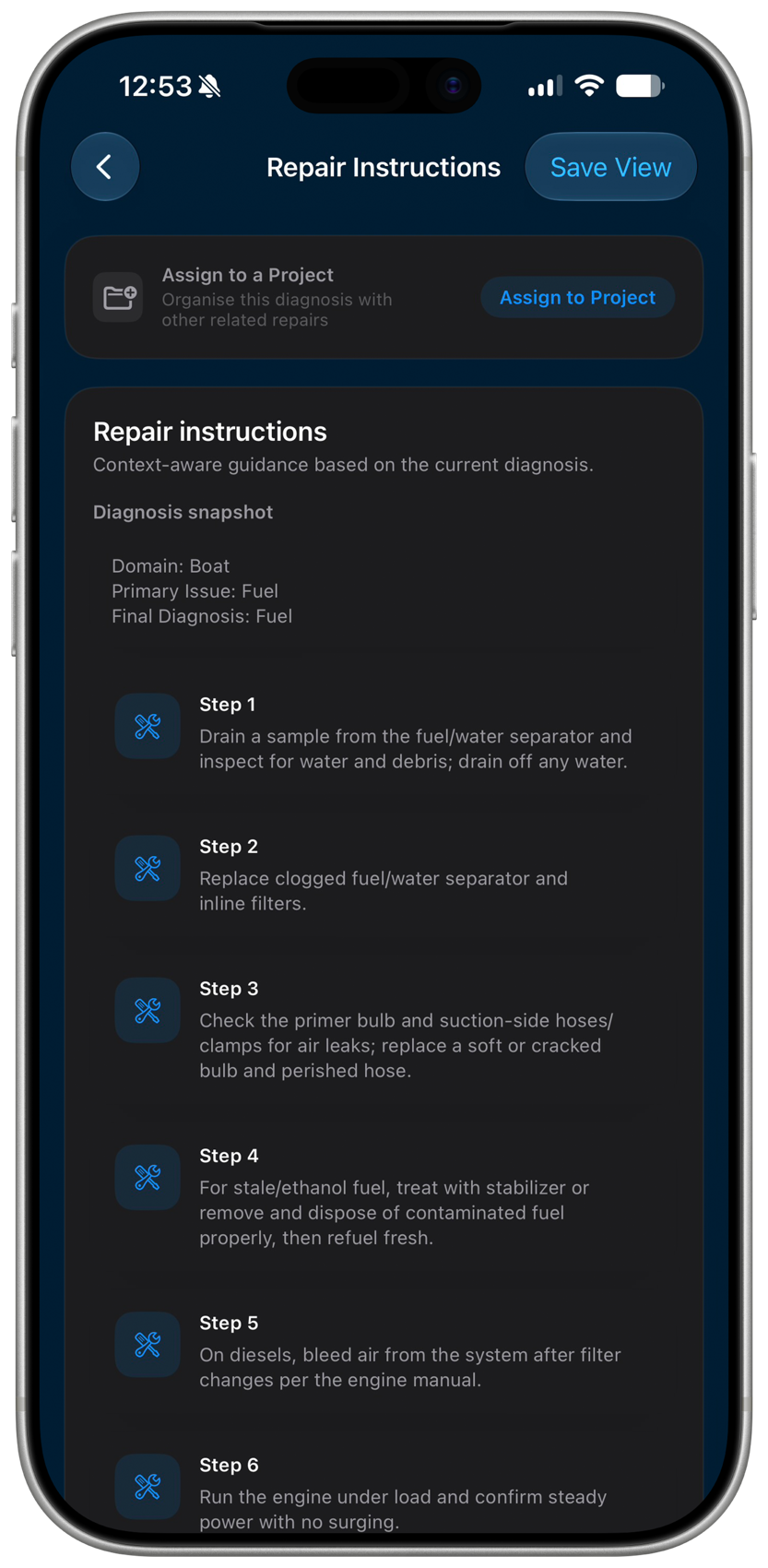 fixin repair instructions generated for the fuel diagnosis